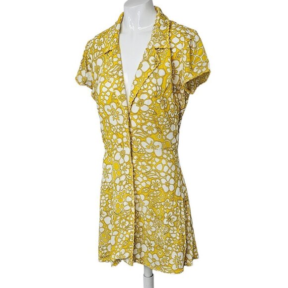 Aritza Sunday Best Vida Dress Flora Mini Shirt Button Front Size Small Yellow - Picture 4 of 11